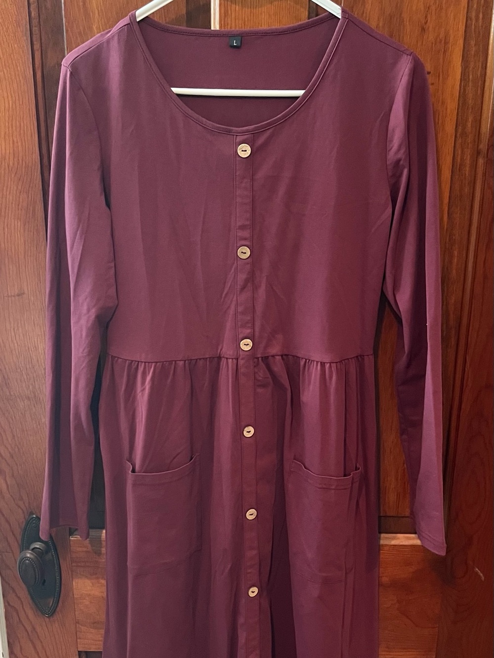 Amazon Long Sleeve Button-Front Dress in Burgundy